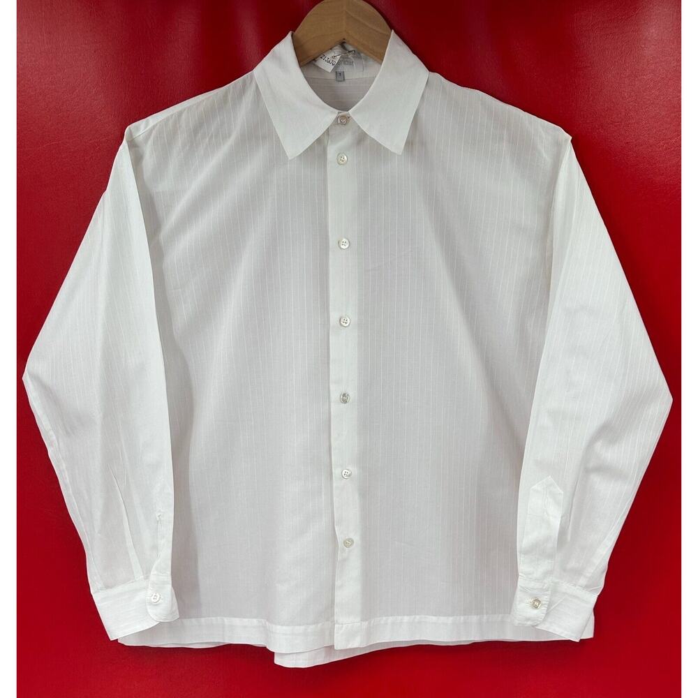 eskandar Boxy White Pin Striped 100% Cotton Blouse Top Dry Clean Sz 1 US 10 - 12